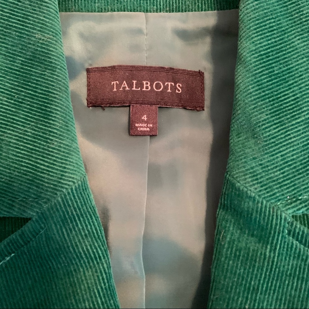 Talbots Corduroy Equestrian Blazer Kelly Green Bridle Bit Gold Accents - Picture 5 of 8